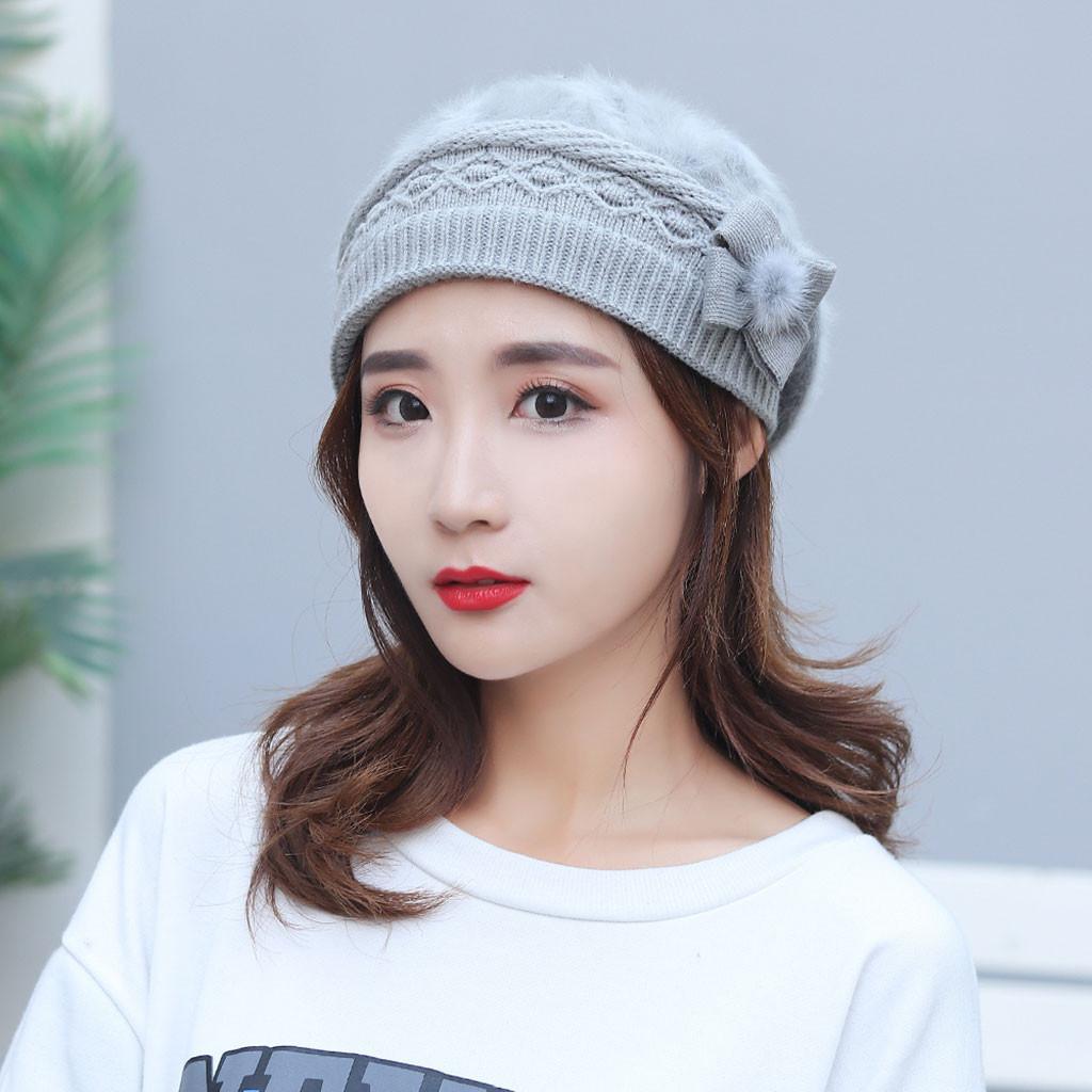 (Projektor)Moda damska ciepła, solidna, zagęszczona, miękka wełniana czapka z dzianiny, wiatroszczelna czapka berety