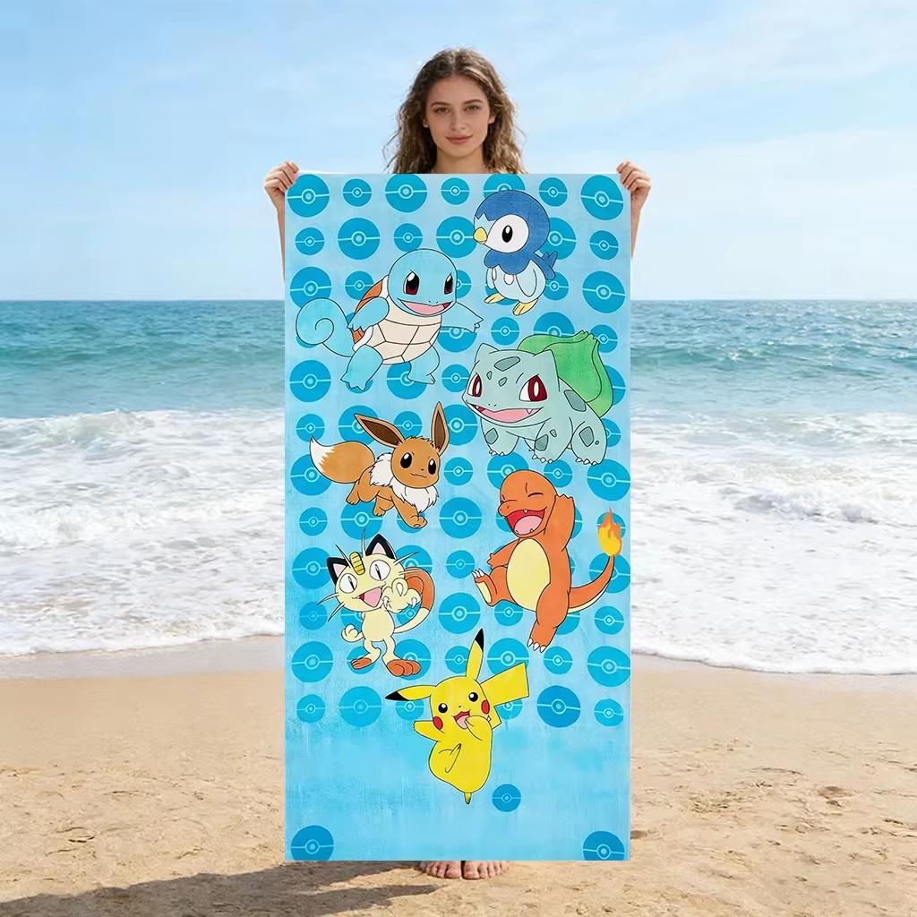 Pokémon Pikachu Squirtle Bulbasaur Beach Towel Flat Print Outdoor Pool Party Travel Bath Towels For Kids Boys Fans Gift