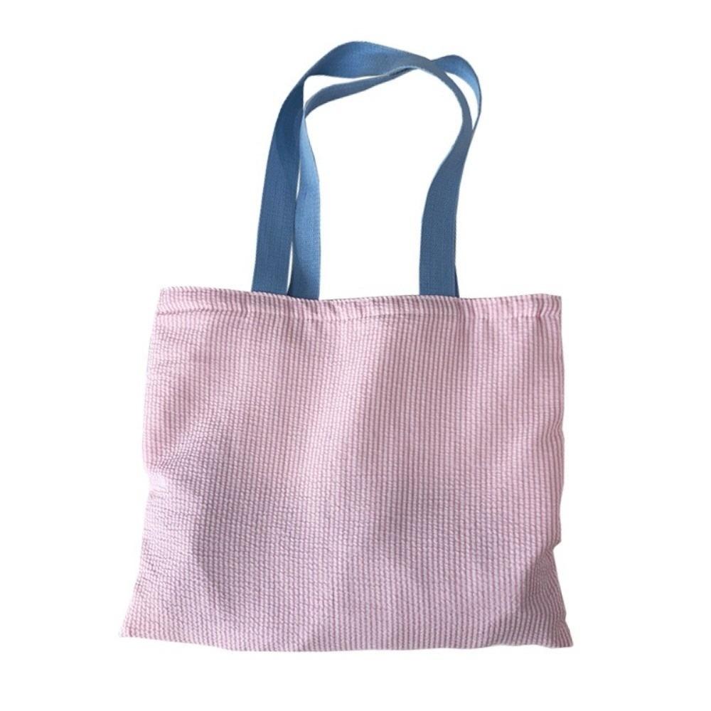 Stripe Contrast Color Canvas Shoulder Bag Simple Design Vintage Style Zipper Handbags Large Capacity Patchwork Shopping Bag