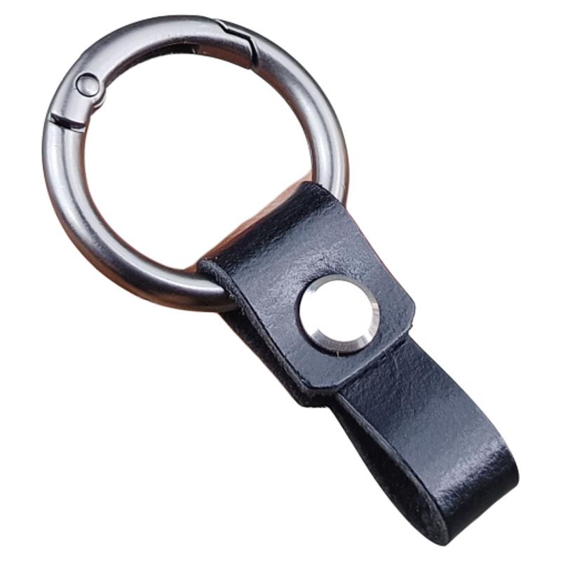 Men's Genuine Leather Car Keychain - Cowhide Creative Finger Ring Buckle with Leather Strap Pendant and Custom Spring Ring.