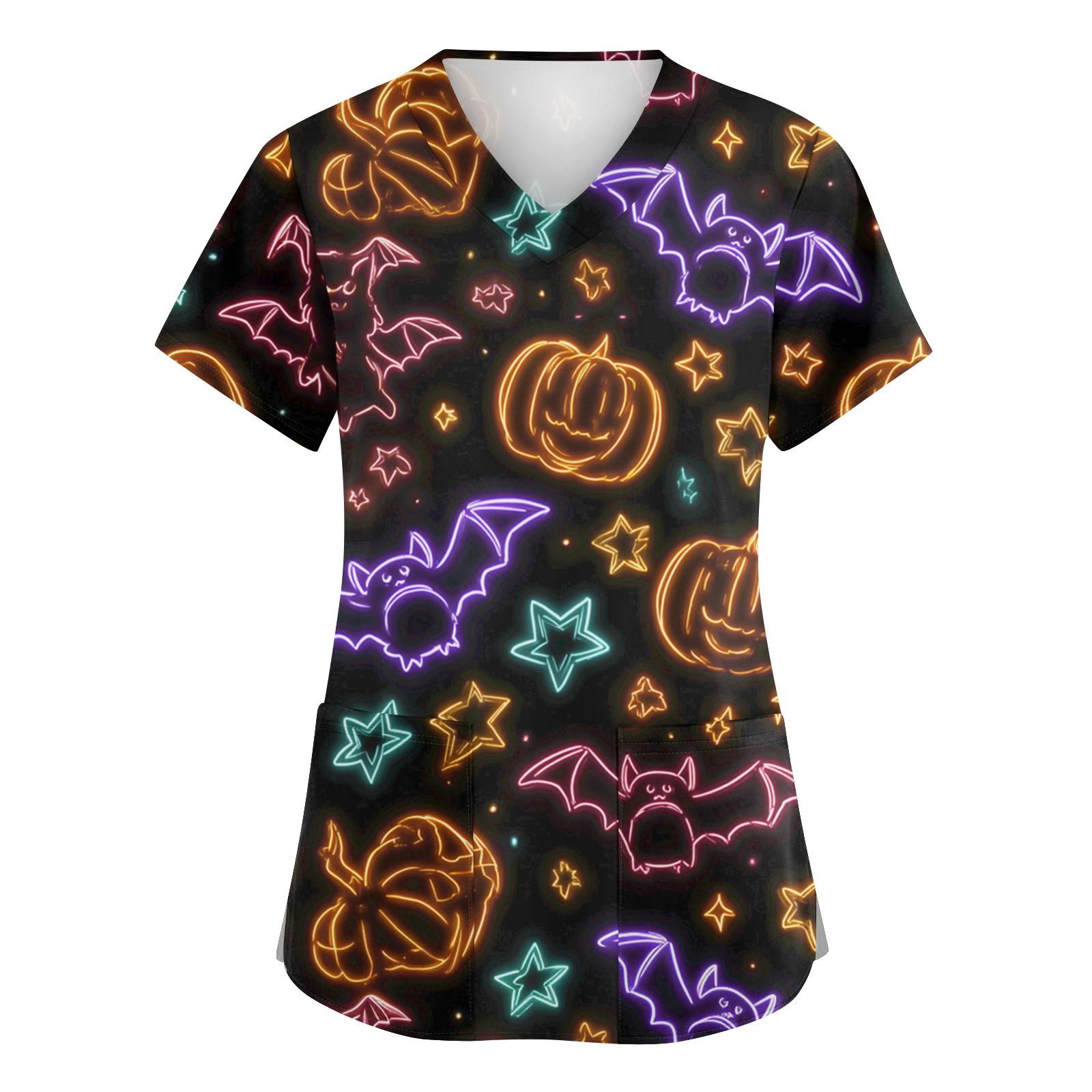 

Женская мода V-образный вырез короткий рукав комбинезон с карманами принт топы одежда S