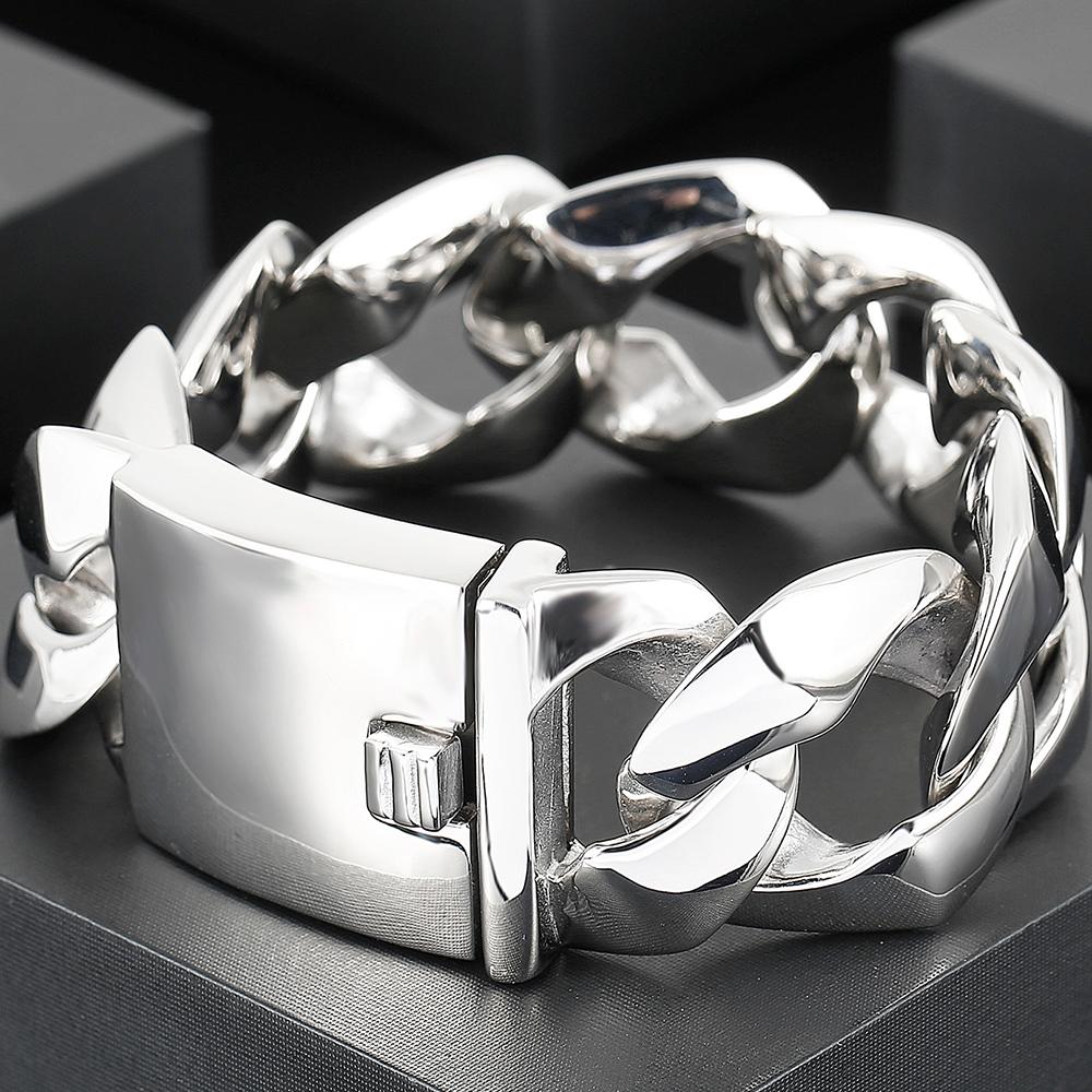 Cool Men's 31MM Hip Hop Cuban Chain Bracelet High Polished Solid Stainless Steel Jewelry Gift for Birthday Party