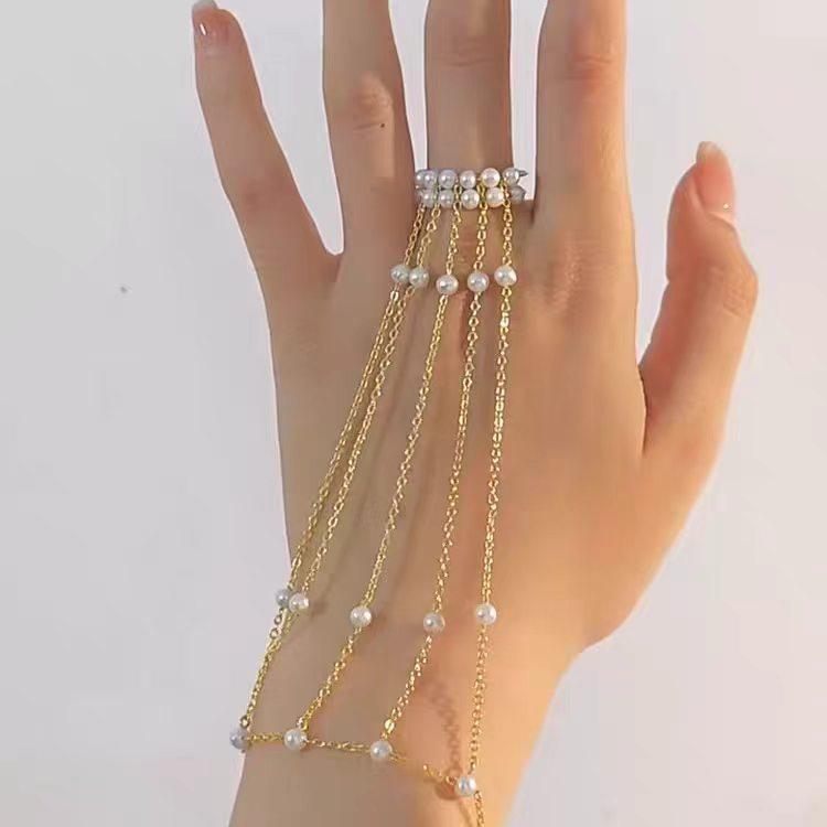 [Fanzhu Weeping Silk] Imitation Pearl Tassel Bracelet Ring Integrated New High-value Niche Design Bracelet Women