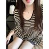 Lazy Wind Striped Round Neck Sunscreen Long-sleeved T-shirt Women's Summer Thin Oversize Loose and Thin Blouse Top
