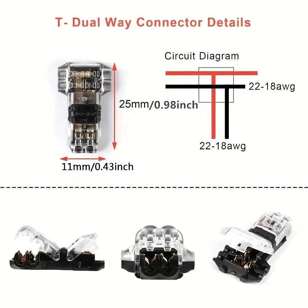 Low Voltage Wire Connector, Quick Terminal Connections Solderless Wire Splice Connector, T Tap Wire Connectors