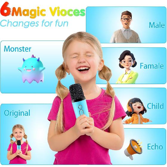 Mini Karaoke Machine,Portable Bluetooth Speaker with 2 Wireless Microphone for Kids Adults with Led Lights,Christmas Birthday Gifts for Girls Ages