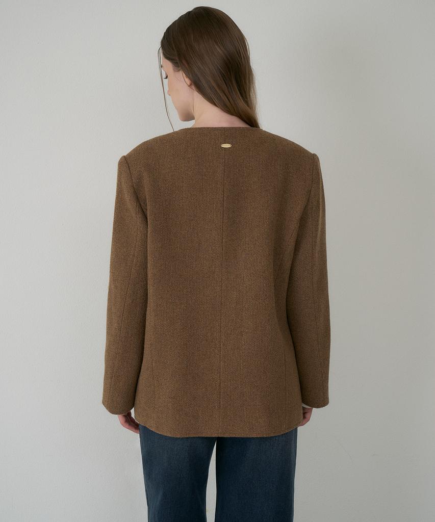 DEHEVE Classic Wool Collarless Jacket [Brown]