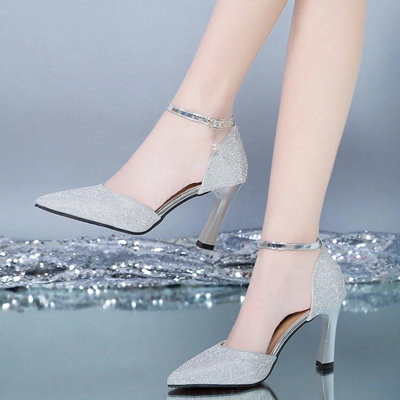 Fashion Thick-heeled High-heeled Shoes Female Fairy Wind Summer New All-match Girl Pointed Toe Strap Sandals for Women’s