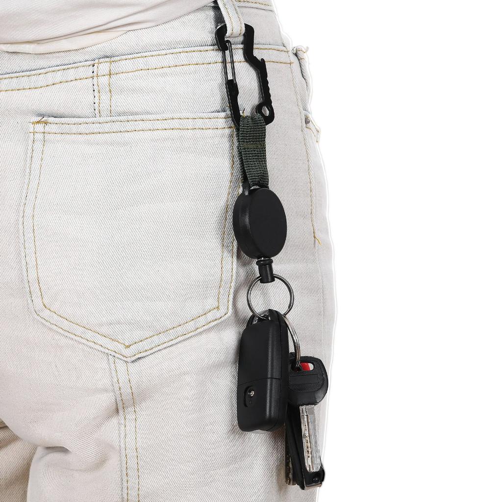 Retractable Pull Badges Holder Steel Wire Rope Buckle Key Holder Reel Carabiner Keychain Outdoor Keychain Tool