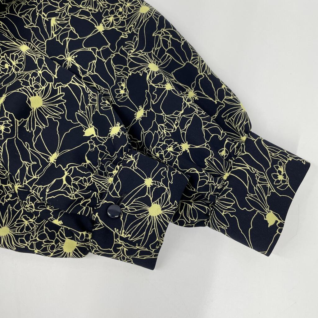 ANAYI 2015 Black X Yellow Flower Long Sleeve Shirt Dress Dress 34 Navy X yellowUsed