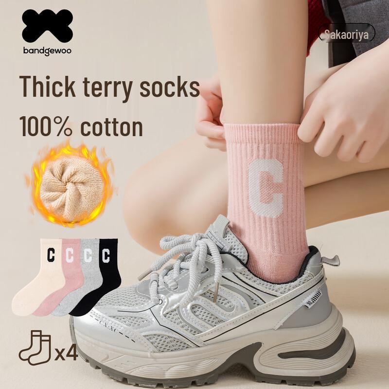 Bandgewoo Women s 100% Cotton Mid-Calf Socks 4-Pair Pack One Size