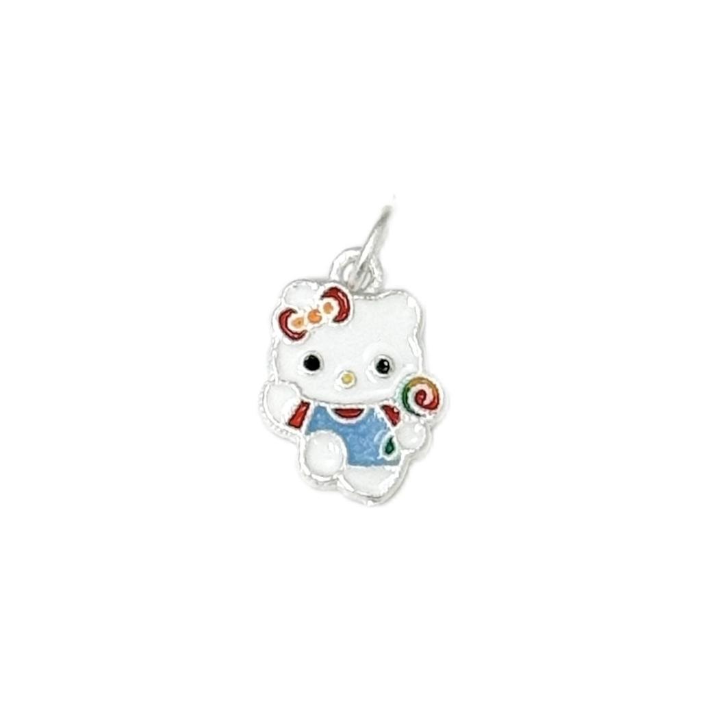 S999 Sterling Silver Cartoon Kitty Pendant Charm for DIY Bracelet Necklace Jewelry with Braided Rope Accessories