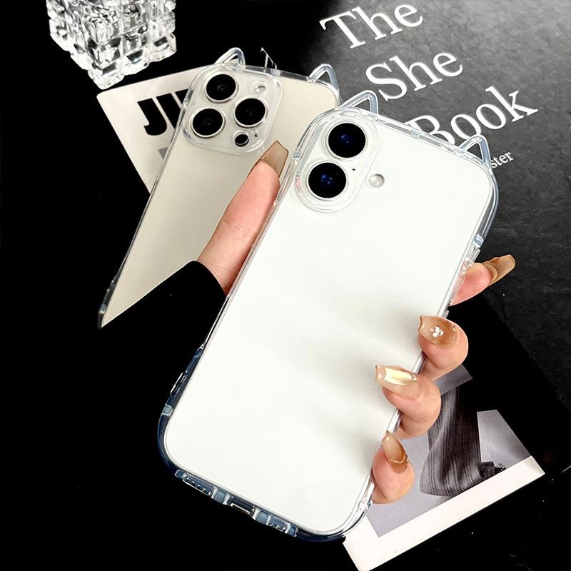 Shockproof Airbag Phone Case Cat Ears For iPhone 17 Air 16 Plus 15 14 13 12 11 Pro Max X XS XR 7 8 SE 2022 2020 Transparent Protective Cover For Women