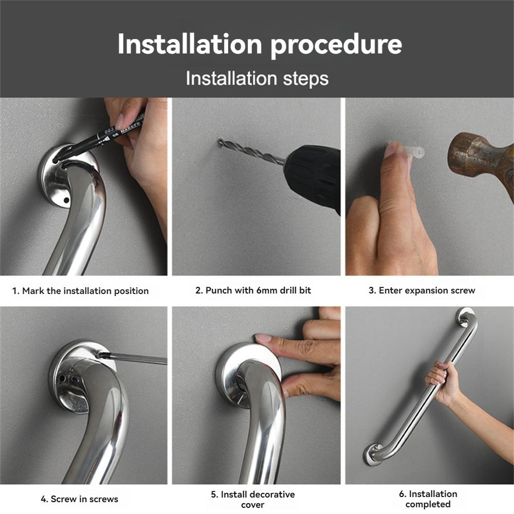 1pc/2pcs Stainless Steel Handle Bathroom Handrail Rod for the Elderly and Disabled Toilet Anti-slip and Anti-fall Handrail