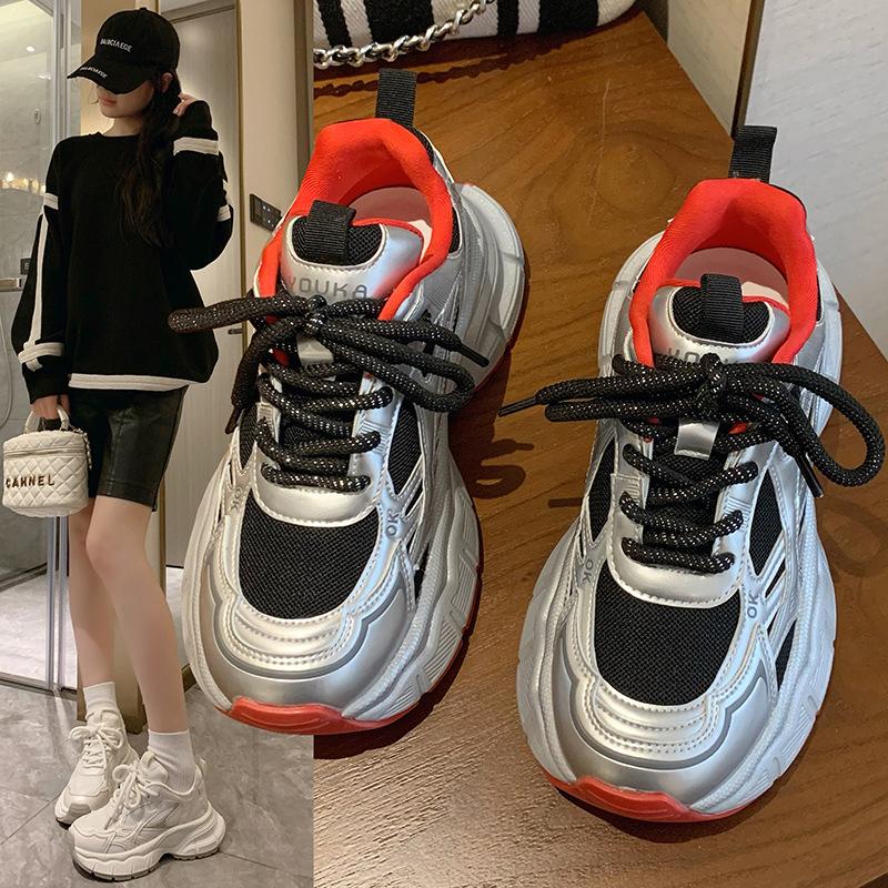 Mesh-Plateau-Dad-Schuhe Damen 2025 Frühling neu kleiner Mann Höhenzunahme vielseitige Lauf-Sport-Freizeitschuhe Tide
