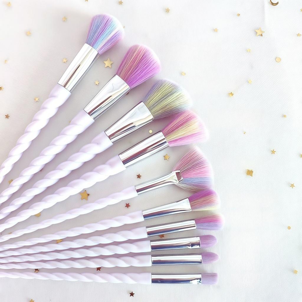 10 Colorful Makeup Brushes, Crystal Makeup Brushes Spiral Handle Makeup Brush Set
