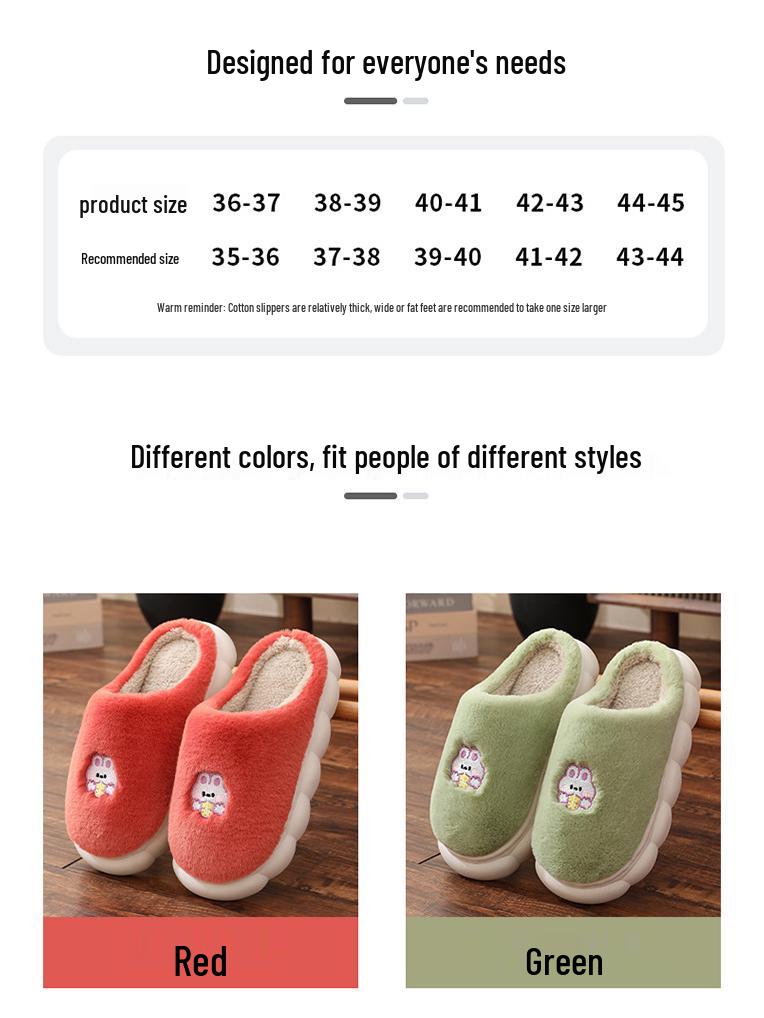 Winter Warm Cartoon Cotton Slippers for Women & Men - Thick Sole Indoor Footwear for Couples