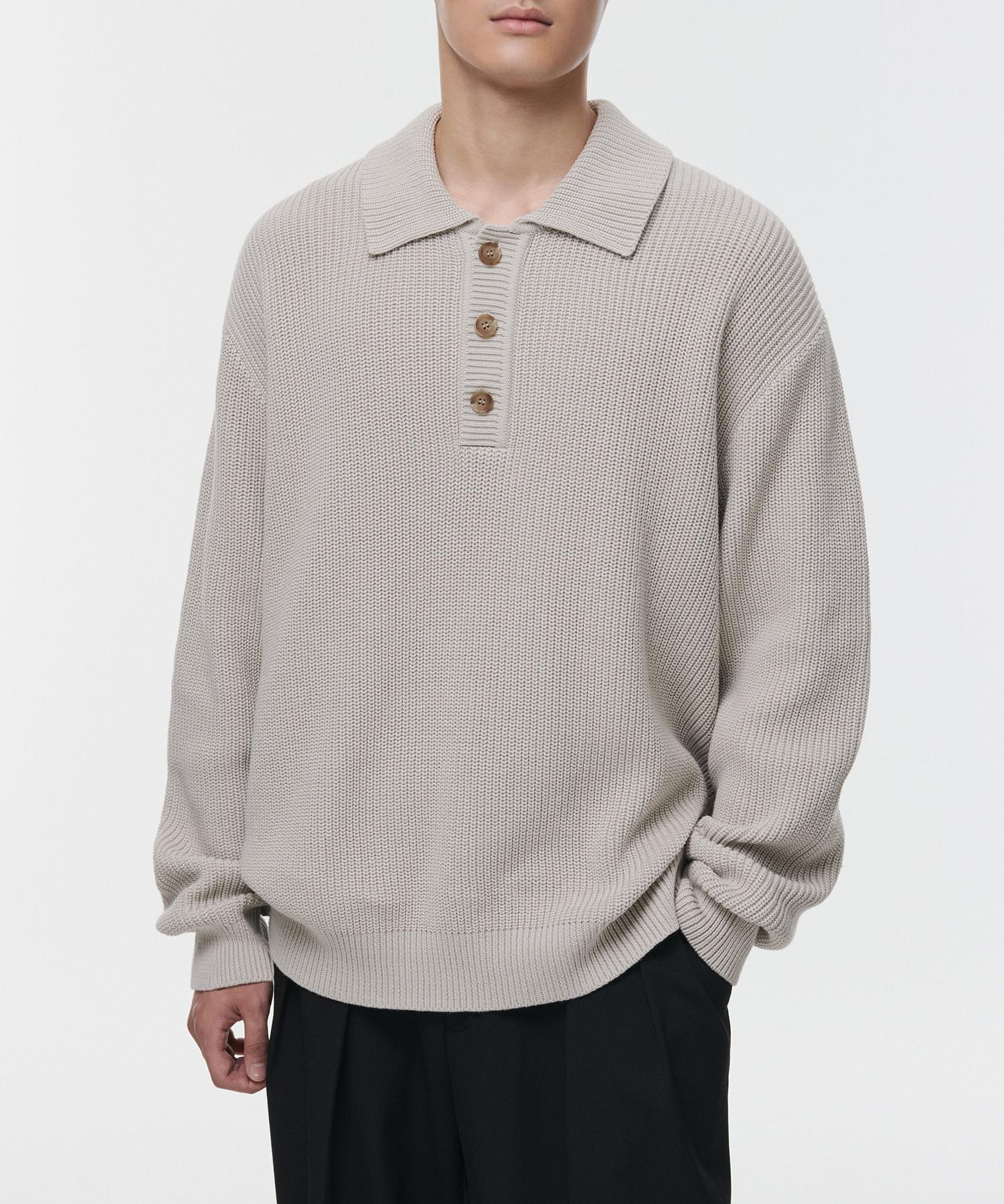 Musinsa Standard Cotton Ribbed Collared Knit [Dusty Cream] Dusty Cream/S