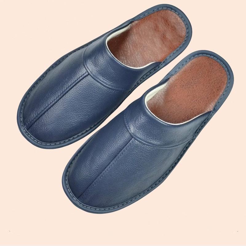 Роскошные мужские домашние тапочки ручной работы из коровьей кожи весенние мягкие удобные черные и коричневые домашние тапочки на плоской подошве для спальни мужская обувь 45 джинсовый синий 1970₽