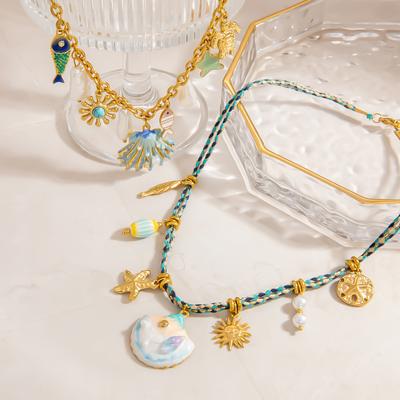 Stainless Steel Necklace Light Luxury Color Preservation Ocean Vacation Style DIY Starfish Shell Collarbone Chain Color Preservation Jewelry for Women