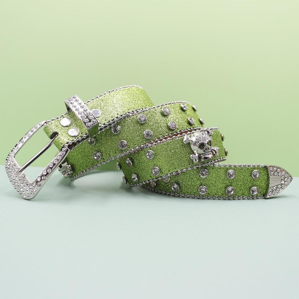 European Style Punk Skull Belt with Rhinestones - Unisex Rock Fashion Accessory