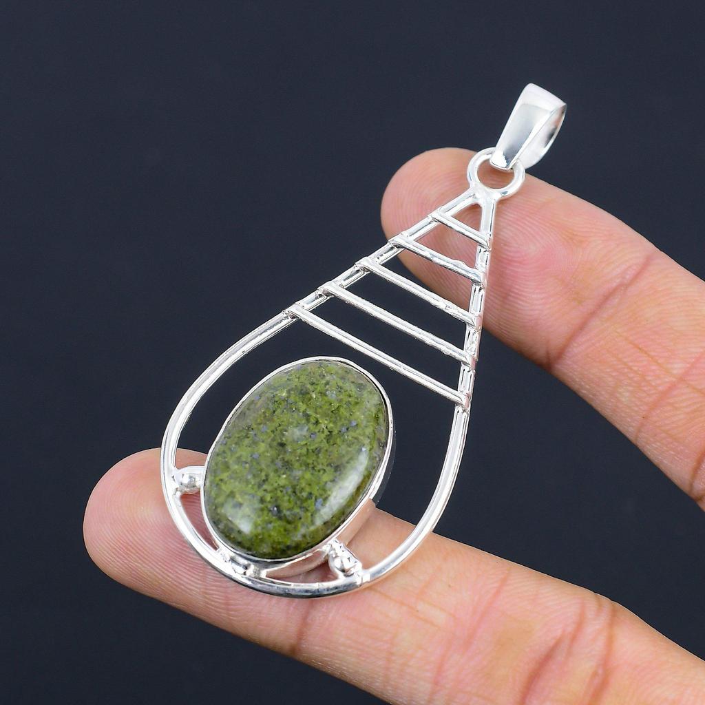 Natural Unakite Gemstone Pendant 925 Sterling Silver Indian Jewelry For Women
