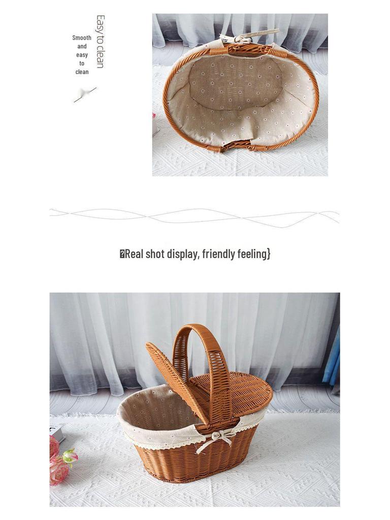 Outdoor Woven Rattan Storage & Picnic Basket with Lid – Ideal for Shopping, Gifts, Eggs & More