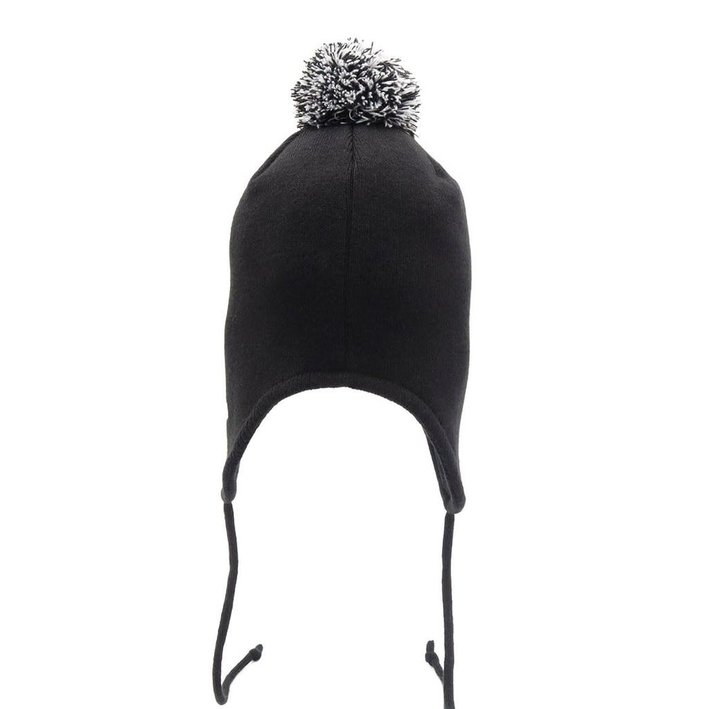Knit Hat with Ear FREE EAR FLAP BLK [New Era] Pom-pom Flaps, Black,