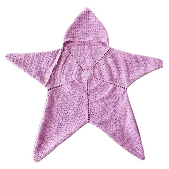 Coperta antivento per passeggino, sacco a pelo a forma di stella marina per neonato, copertina morbida in maglia per tutto il corpo con cappuccio comfort per neonato, anti-calcio, caldo, per dormire