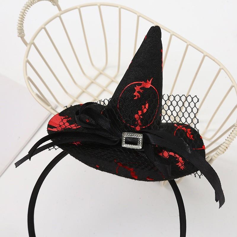 Halloween Witch Hat Headband With Spiderweb Design - Handmade Fuzzy Hair Accessory Women Cute Party Costume Headpiece