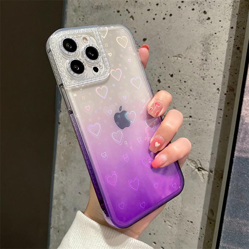 Gradient Holographic Laser Lover Heart Diamond Case For Iphone 13 11 12 Pro Max X Xr Xs Max Clear Bumper Acrylic Cover