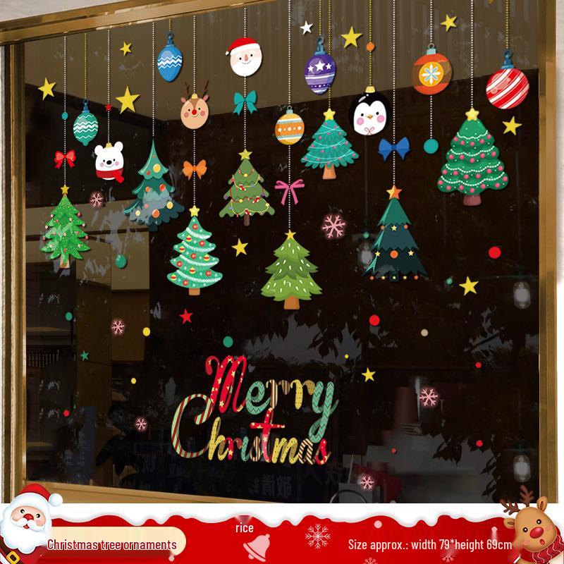 Christmas Tree Ornaments & Window Clings Set: Festive Static Stickers for Glass, Doors, and Holiday Decor