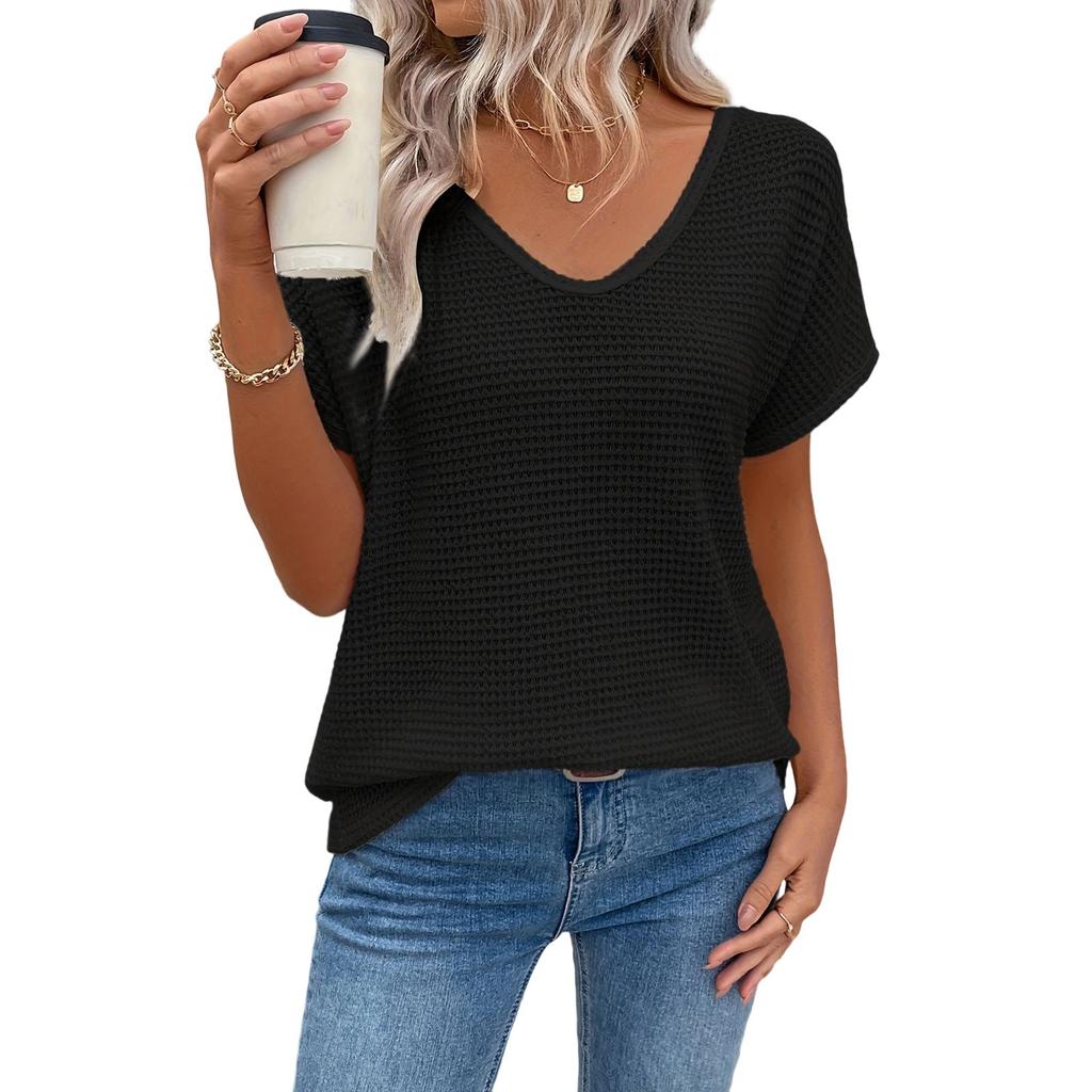 Women's Hollow Out Tops Short Sleeves Neck Shirt Fashion Eyelet Casual Beach Summer T-Shirt