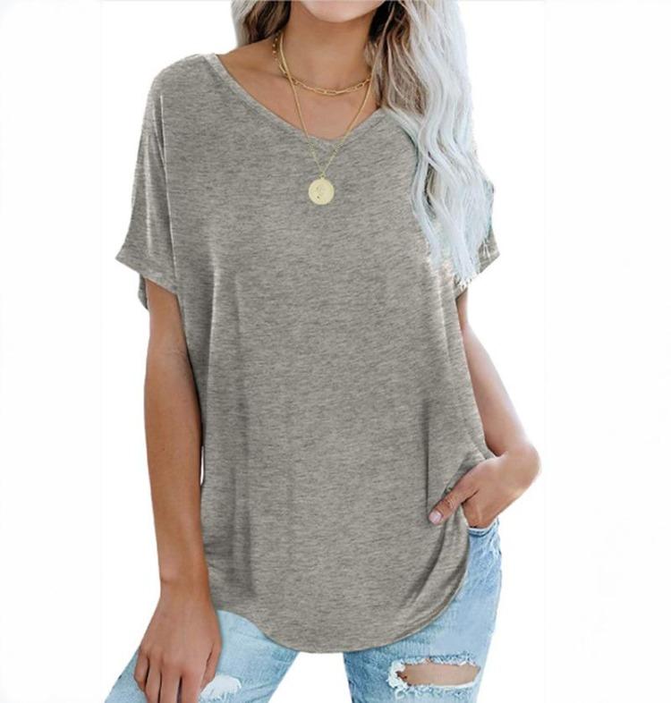 Women Summer T Shirts Casual Loose Fit V Neck Short Sleeve Basic Tee Top