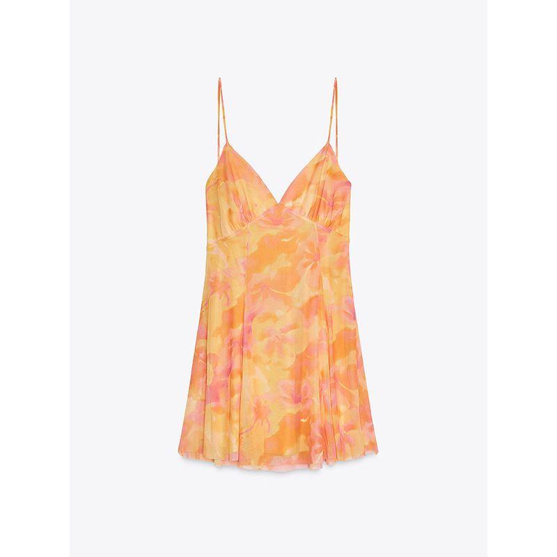 Za2025 Summer New Women Clothes Sexy Print Silk Net V-neck Sling Short Dress 5039132 051