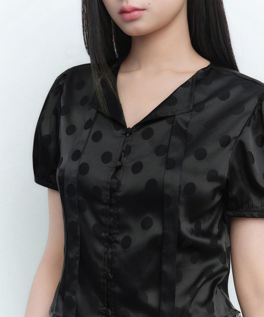 MUSINSA STANDARD WOMAN Women'S Dot Puff Sleeve Tie Blouse [Black]