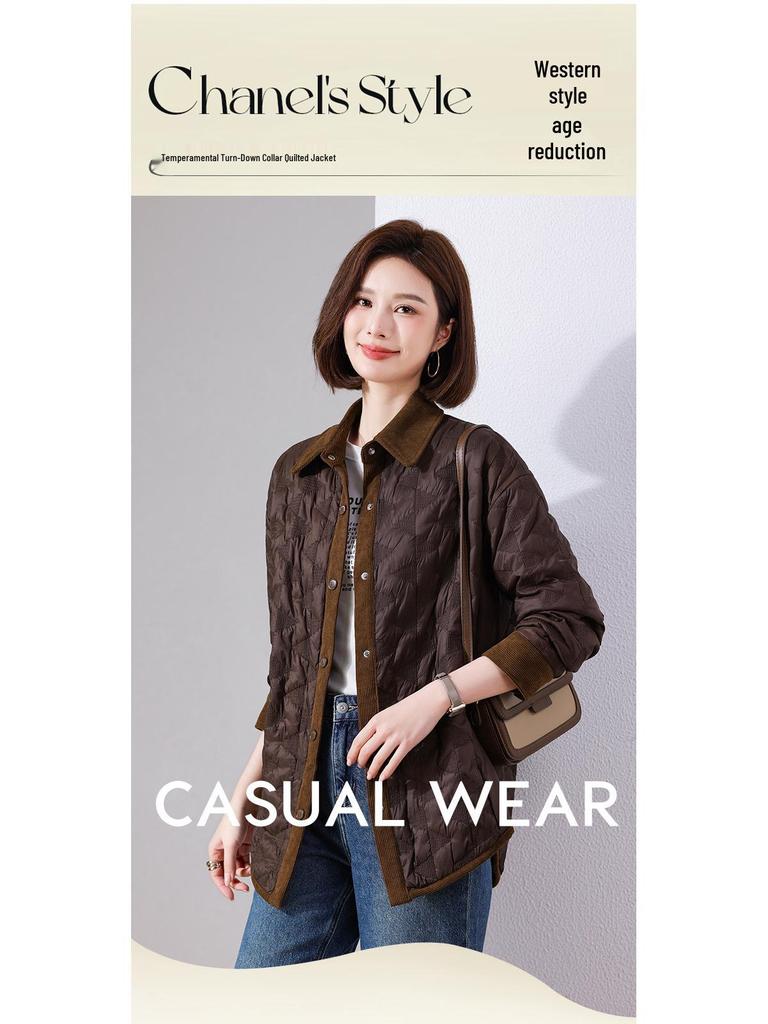 Lightweight Women's Mid-Length Cotton Jacket - 2024 Autumn/Winter Casual Fashion, Padded Patchwork, Loose Fit, Korean Style