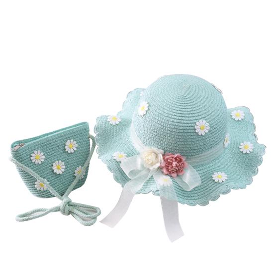 Marguerite Dress Up Bow Wide Brim Girl Straw Sunhat Purse Hat Bag Set for Outdoor