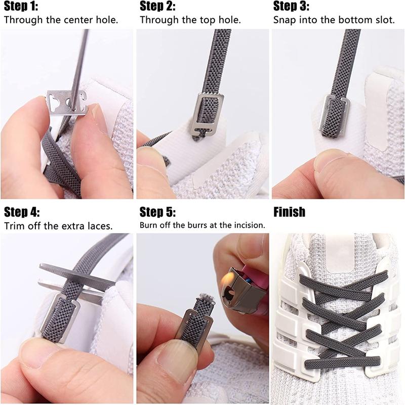 No Tie Shoelaces with Elastic and Stainless Steel Anchors Flat Shoe Laces For Sneakers Tieless Shoelace For All Adult Kid Shoes