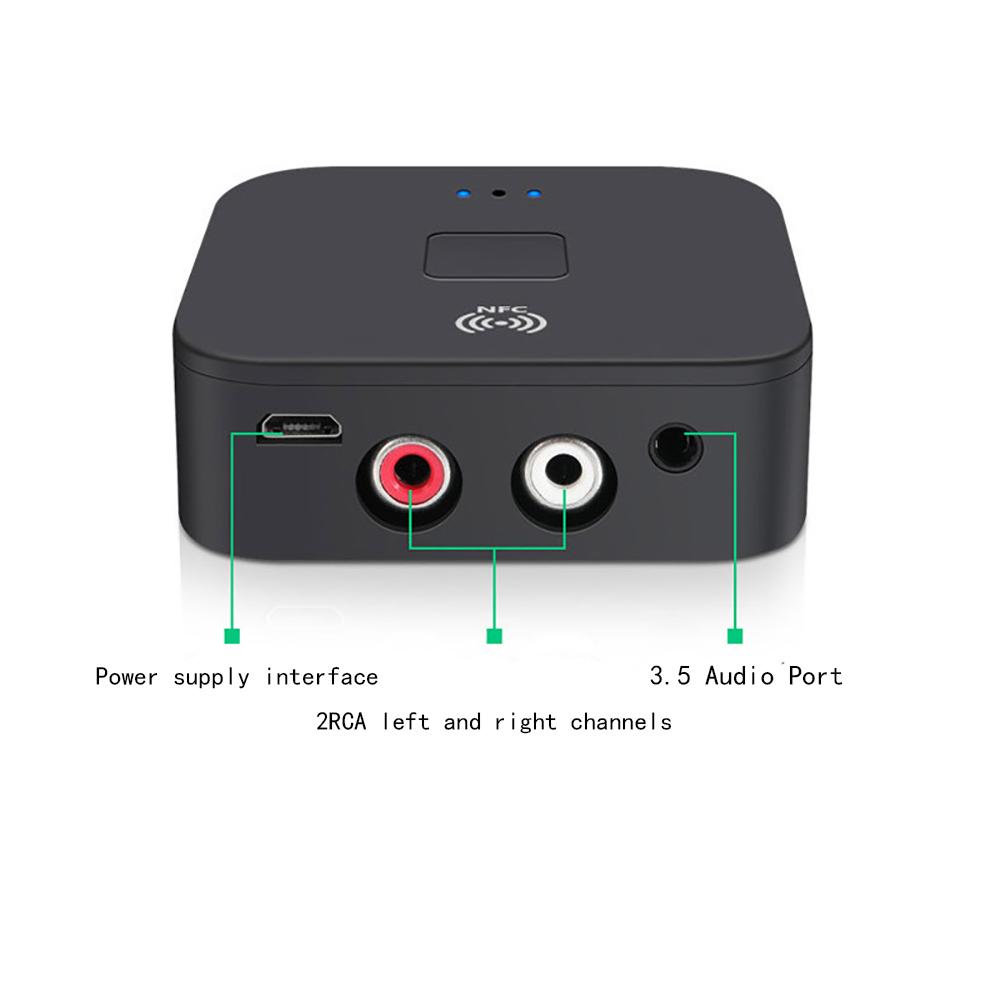 Bluetooth 5.0 Receiver Wireless 3.5mm Jack AUX NFC to 2 RCA Audio Stereo Adapter