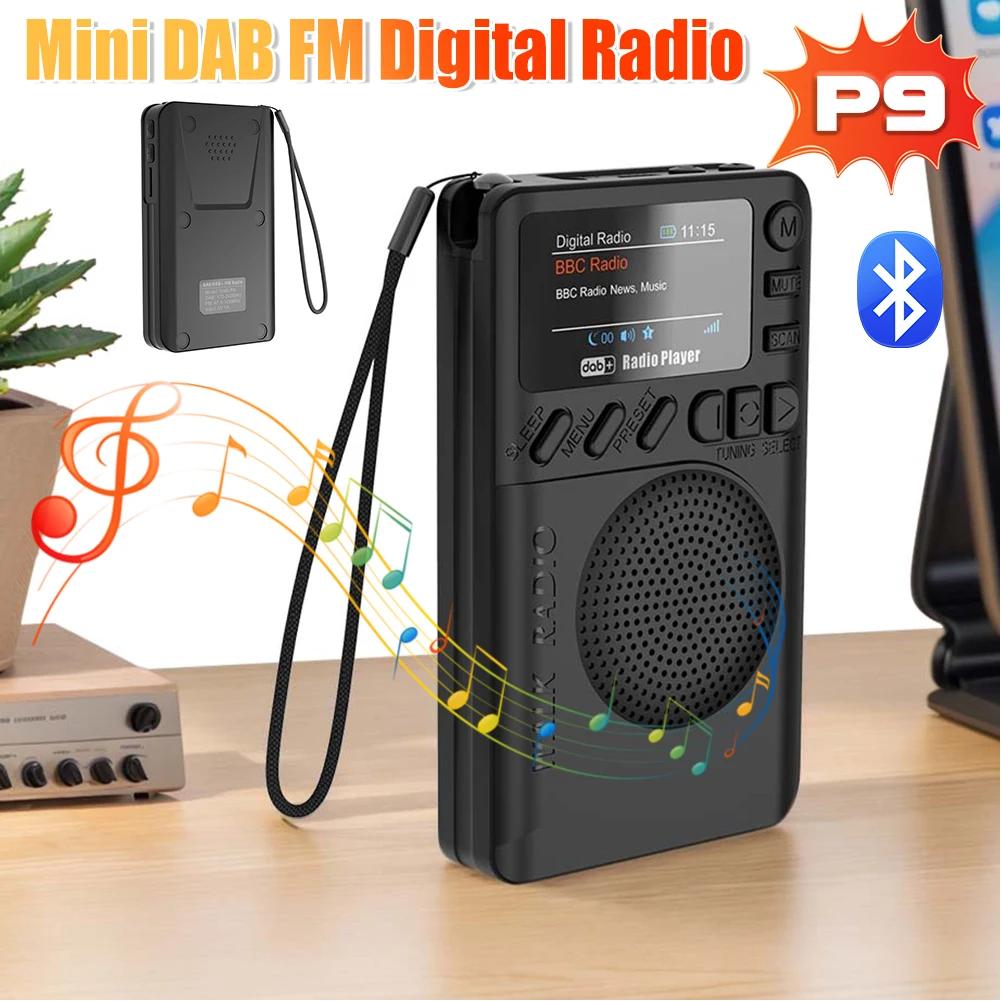 Mini DAB FM Digital Radio with Headphone Jack Color Screen Pocket Radio Rechargeable MP3 Playback Speaker for Jogging