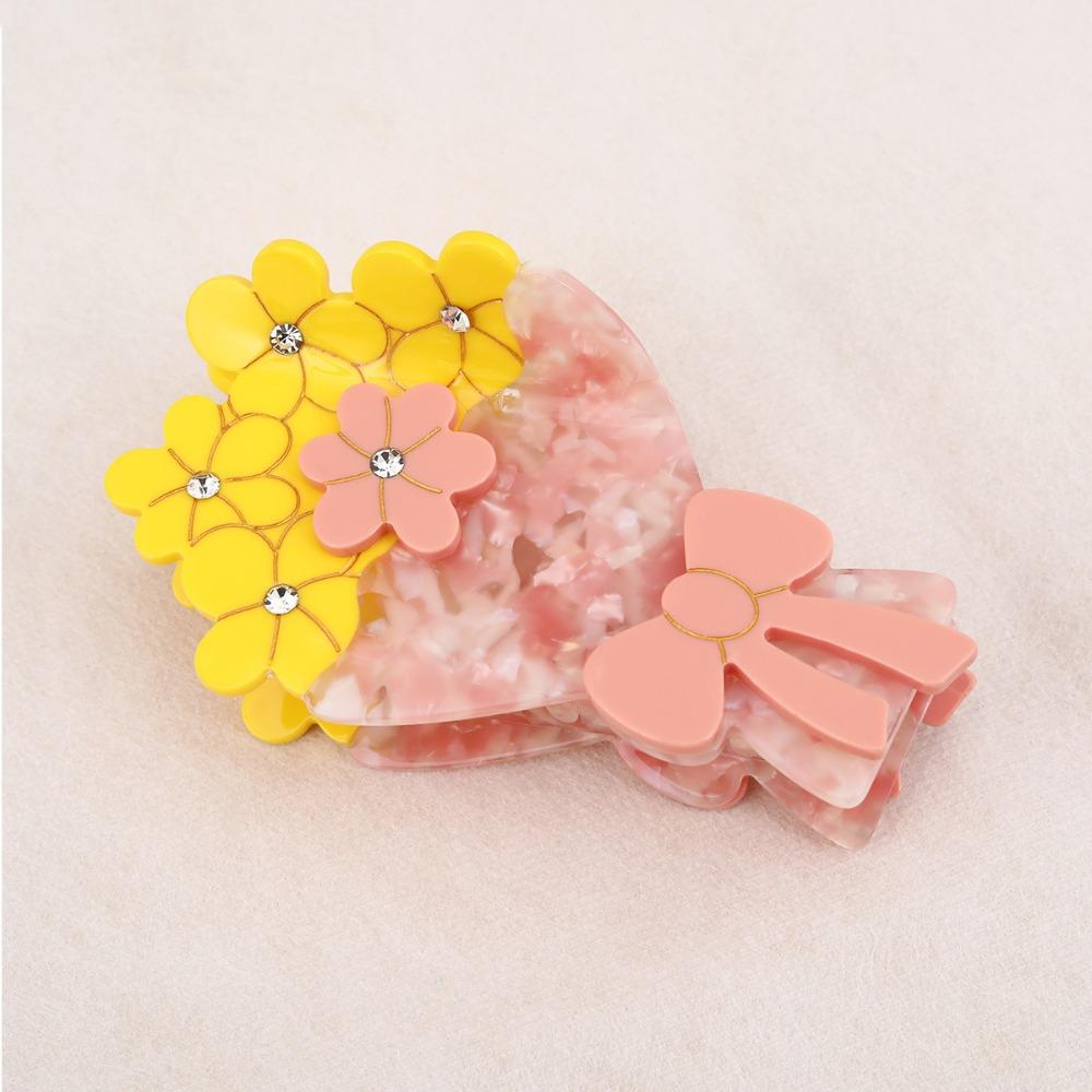 Elegant Flower Hair Clip Vintage Rhinestone Crab Clip Acetate Bouquet Hair Claw  Holiday