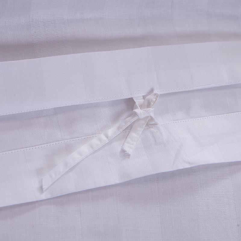 3cm Sateen Stripe 100% Cotton 4-Piece Linen Set, White - High-Density B&B Inn Quality