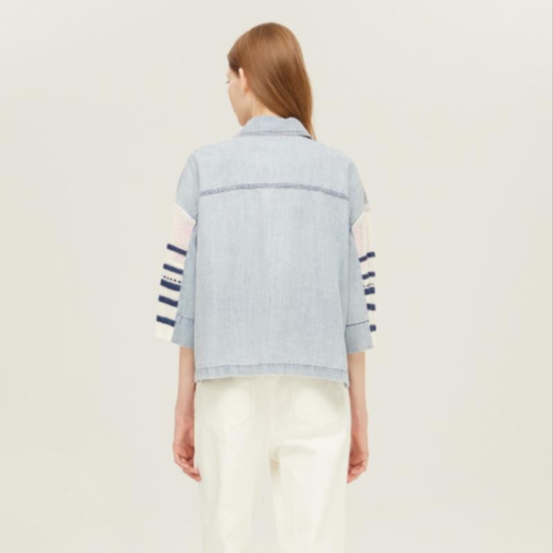 [benetton] Knit Sleeve Denim Blouse Babla2531