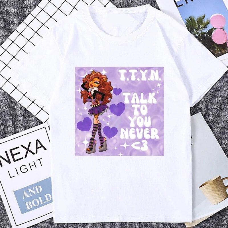 Draculaura Clawdeen Wolf Clawdeen Wolf Koszulka graficzna Zabawna Wyjątkowa Koszulka damska Monster High Casual Fashion Luźne koszulki