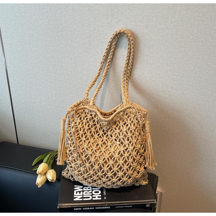 

Новая ретро плетеная сумка с кисточкой, сумка-тоут, карман-сетка для рыбалки, летняя, для пляжа, ажурная женская сумка хаки