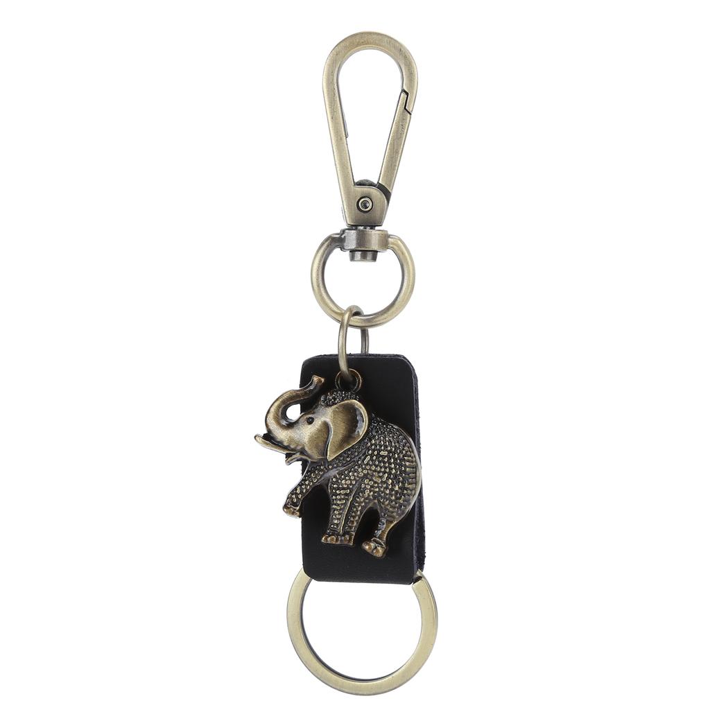 2Pcs Key Chains Elephant Shape Metal Cowhide Car Keychain Retro Leather Pendant GiftsBlack