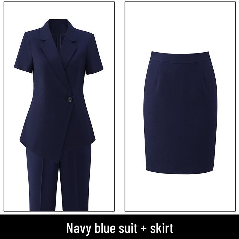 Women's Black Short-Sleeve Suit Jacket – Summer Lightweight, Elegant, Slimming, Professional Wear