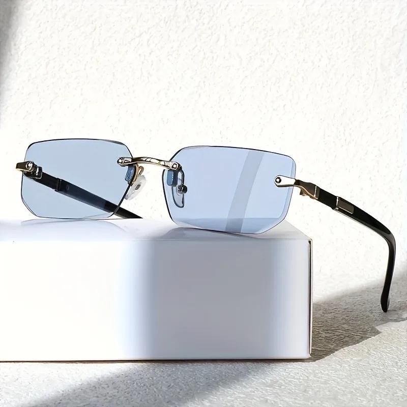 Men'S Y2K Style Square Frameless Fashion Glasses Decorative Lens Design Regular Size for Daily Casual Wear