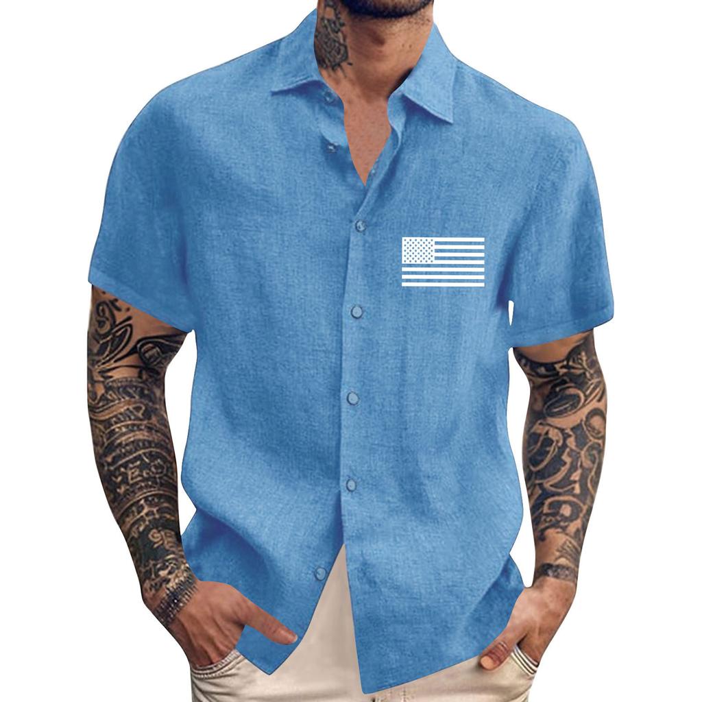 Men's Vintage Button Down Bowling Shirts Short Sleeve Summer Beach Shirt